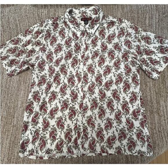 Linea Uomo White Red Paisley Cotton Short Sleeve Button Up Mens Shirt SZ 3X - Picture 1 of 7